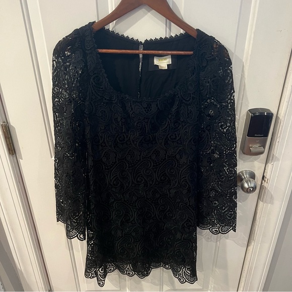 Anthropologie Maeve Embroidered Lace Dress Black Mini Long Sleeve Cocktail - Picture 6 of 10